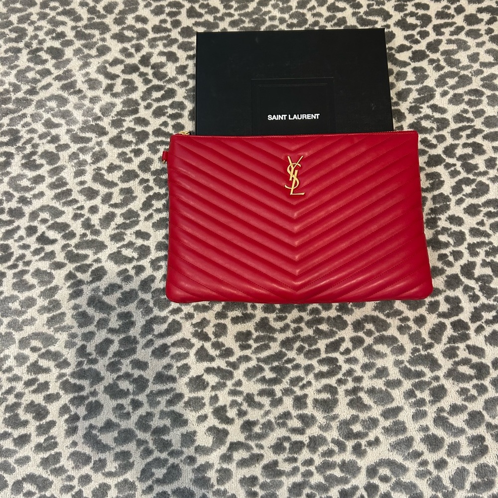Yves Saint Laurent Red Quilted Clutch